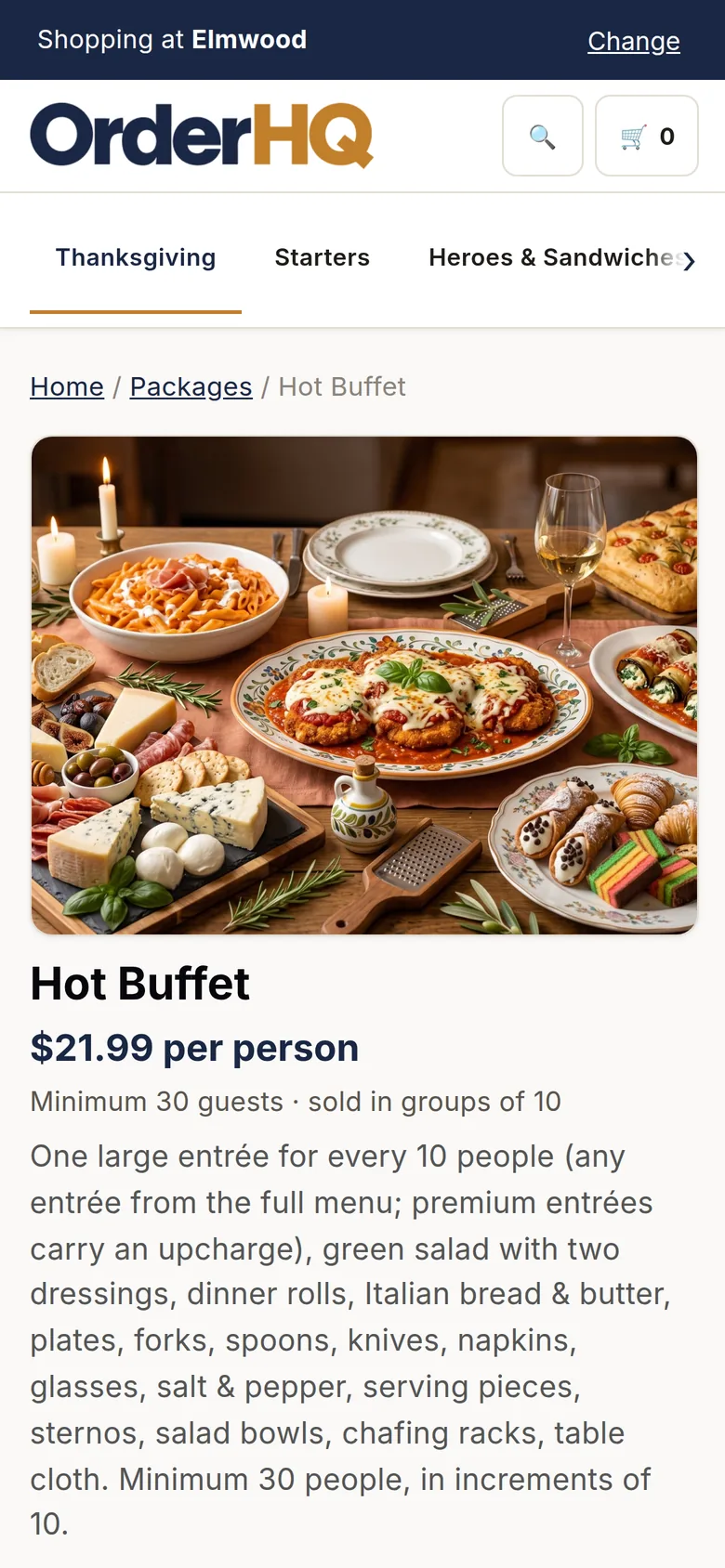 A Hot Buffet package page on a phone