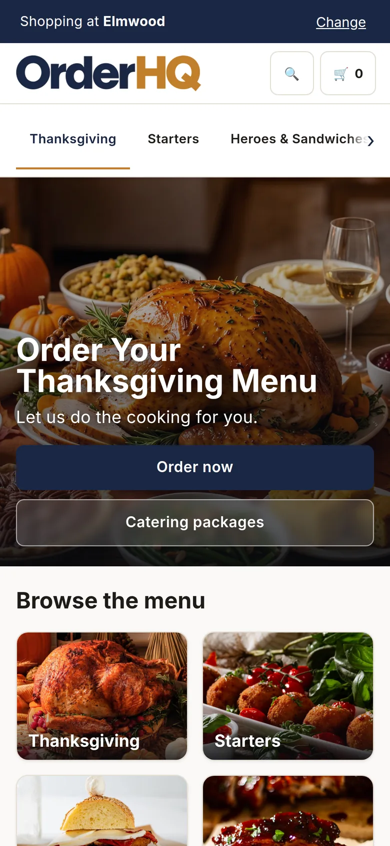 The ordering site on a phone